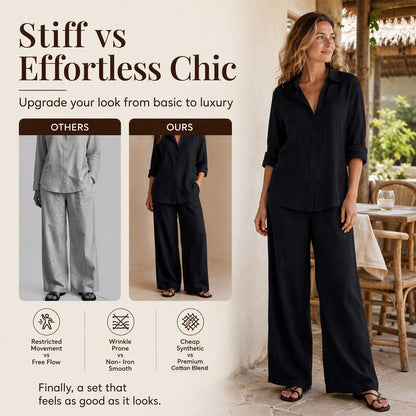 ⌛Limited-Time Offer🔥Bestseller👚 Casual Shirt & Wide-Leg Pants Set – Effortless Coordination & All-Day Comfort for Every Look