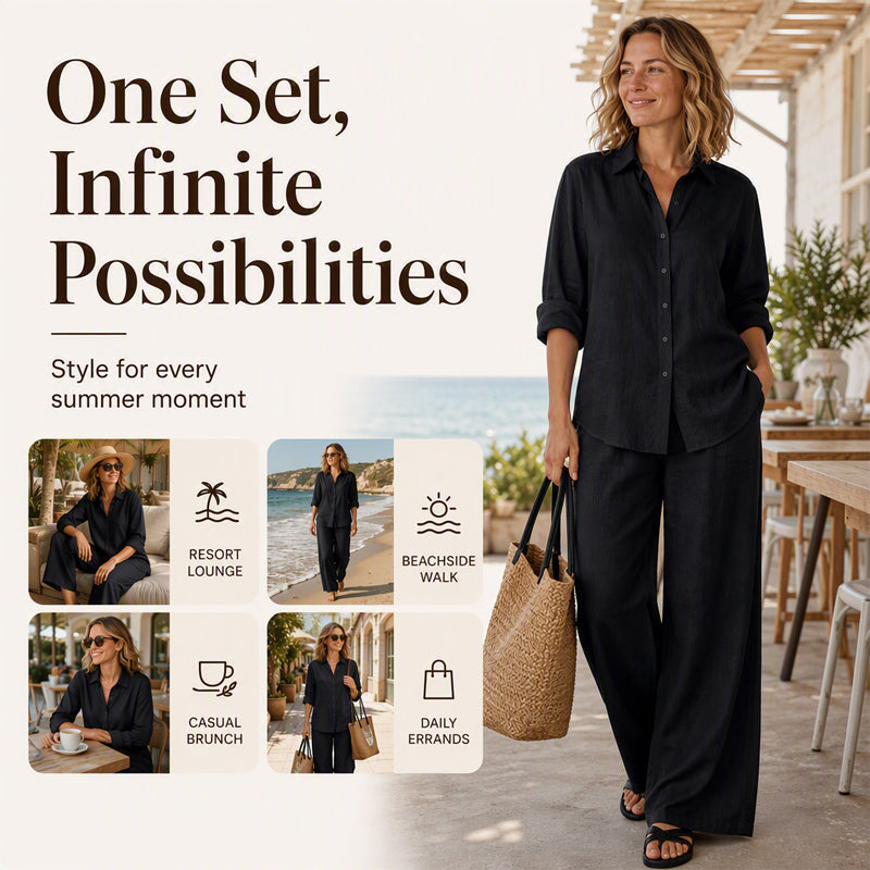 ⌛Limited-Time Offer🔥Bestseller👚 Casual Shirt & Wide-Leg Pants Set – Effortless Coordination & All-Day Comfort for Every Look