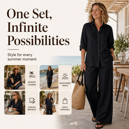 ⌛Limited-Time Offer🔥Bestseller👚 Casual Shirt & Wide-Leg Pants Set – Effortless Coordination & All-Day Comfort for Every Look