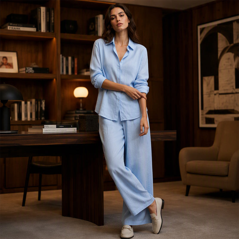 ⌛Limited-Time Offer🔥Bestseller👚 Casual Shirt & Wide-Leg Pants Set – Effortless Coordination & All-Day Comfort for Every Look