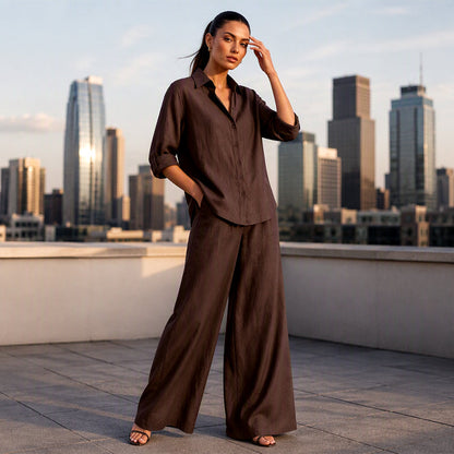 ⌛Limited-Time Offer🔥Bestseller👚 Casual Shirt & Wide-Leg Pants Set – Effortless Coordination & All-Day Comfort for Every Look