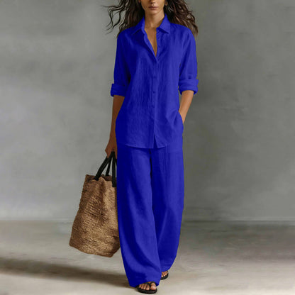 ⌛Limited-Time Offer🔥Bestseller👚 Casual Shirt & Wide-Leg Pants Set – Effortless Coordination & All-Day Comfort for Every Look