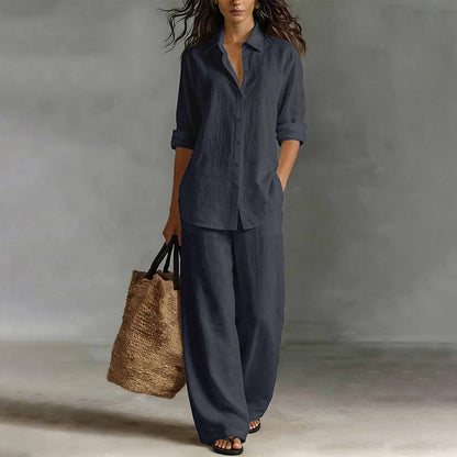 ⌛Limited-Time Offer🔥Bestseller👚 Casual Shirt & Wide-Leg Pants Set – Effortless Coordination & All-Day Comfort for Every Look