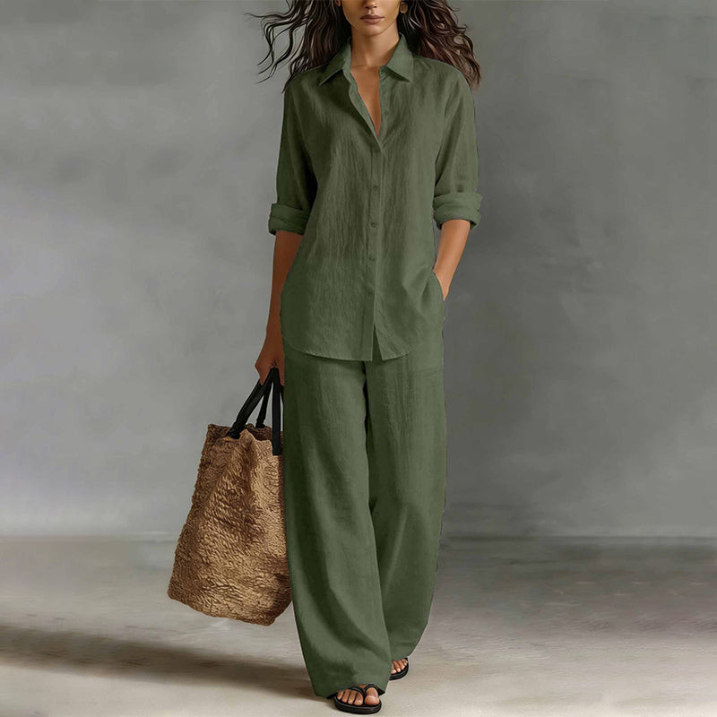 ⌛Limited-Time Offer🔥Bestseller👚 Casual Shirt & Wide-Leg Pants Set – Effortless Coordination & All-Day Comfort for Every Look
