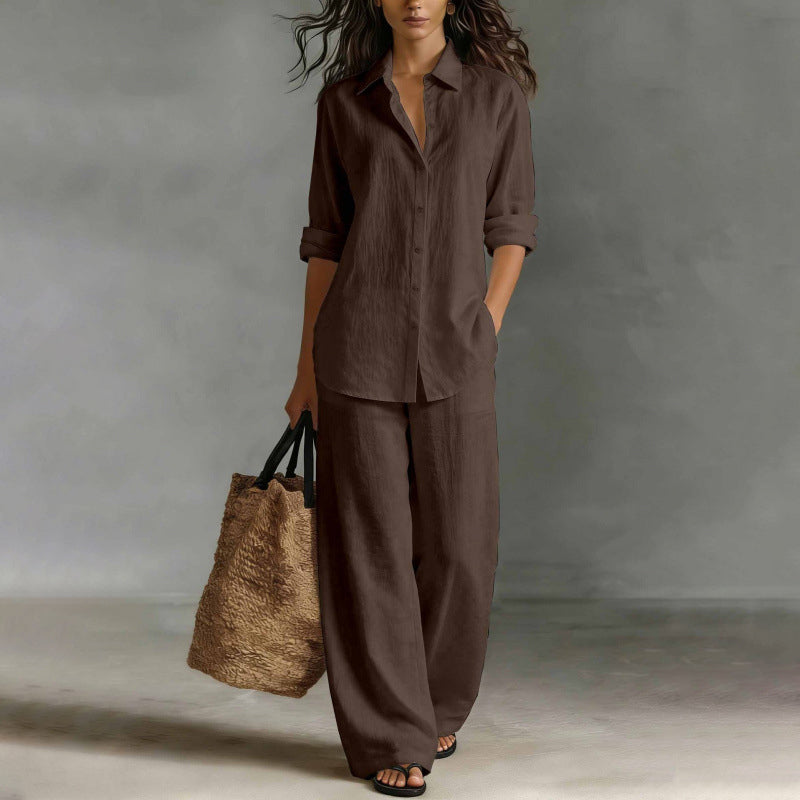 ⌛Limited-Time Offer🔥Bestseller👚 Casual Shirt & Wide-Leg Pants Set – Effortless Coordination & All-Day Comfort for Every Look