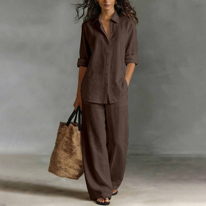 ⌛Limited-Time Offer🔥Bestseller👚 Casual Shirt & Wide-Leg Pants Set – Effortless Coordination & All-Day Comfort for Every Look