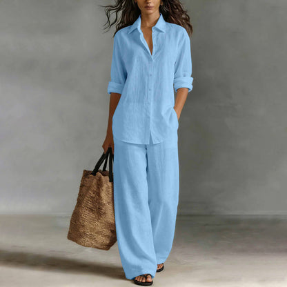 ⌛Limited-Time Offer🔥Bestseller👚 Casual Shirt & Wide-Leg Pants Set – Effortless Coordination & All-Day Comfort for Every Look