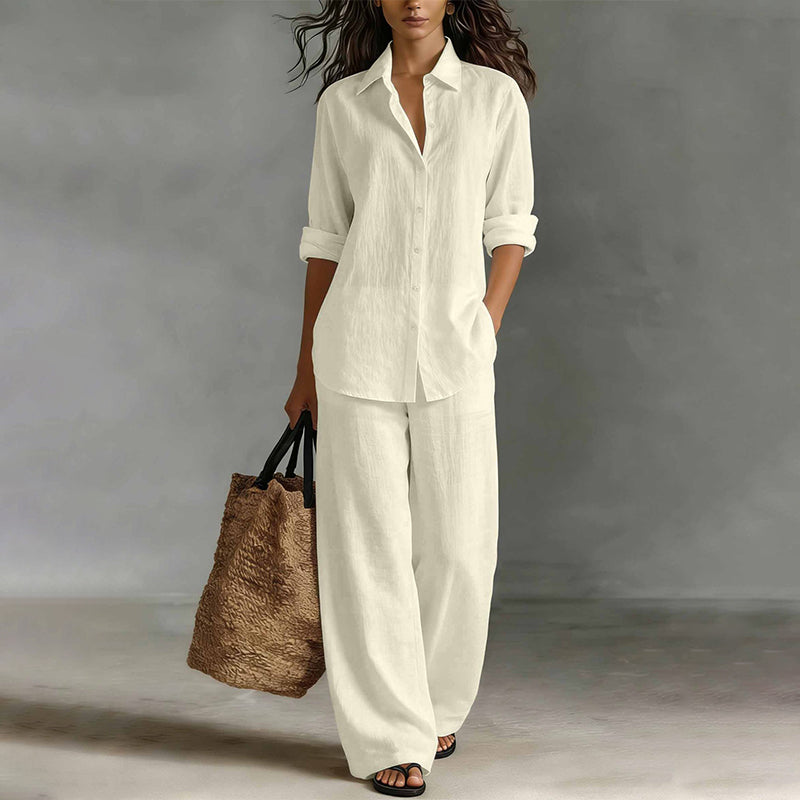 ⌛Limited-Time Offer🔥Bestseller👚 Casual Shirt & Wide-Leg Pants Set – Effortless Coordination & All-Day Comfort for Every Look