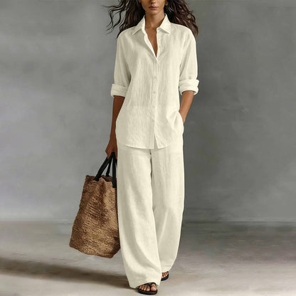 ⌛Limited-Time Offer🔥Bestseller👚 Casual Shirt & Wide-Leg Pants Set – Effortless Coordination & All-Day Comfort for Every Look