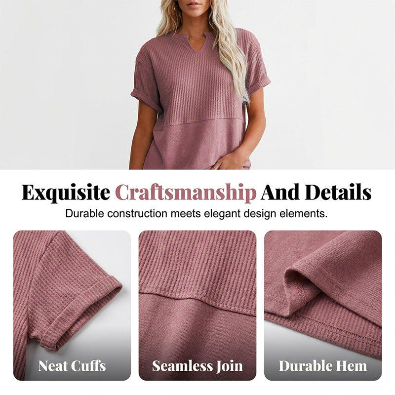 📢📢2026 HOT SALE !!🔥Women's Casual V-neck Patchwork Short-Sleeved Shirt