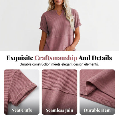 📢📢2026 HOT SALE !!🔥Women's Casual V-neck Patchwork Short-Sleeved Shirt