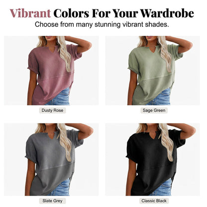 📢📢2026 HOT SALE !!🔥Women's Casual V-neck Patchwork Short-Sleeved Shirt