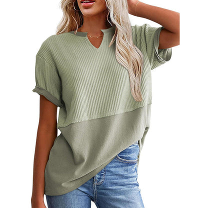 📢📢2026 HOT SALE !!🔥Women's Casual V-neck Patchwork Short-Sleeved Shirt