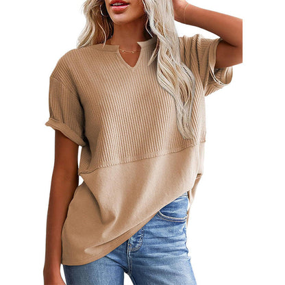 📢📢2026 HOT SALE !!🔥Women's Casual V-neck Patchwork Short-Sleeved Shirt