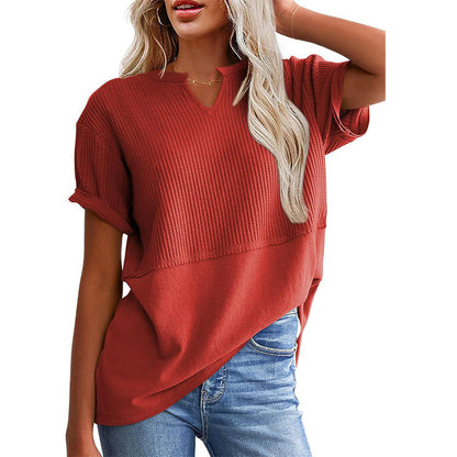 📢📢2026 HOT SALE !!🔥Women's Casual V-neck Patchwork Short-Sleeved Shirt