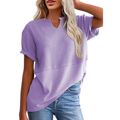 📢📢2026 HOT SALE !!🔥Women's Casual V-neck Patchwork Short-Sleeved Shirt