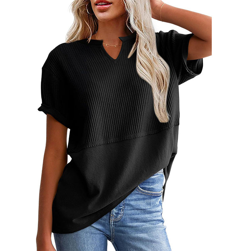 📢📢2026 HOT SALE !!🔥Women's Casual V-neck Patchwork Short-Sleeved Shirt