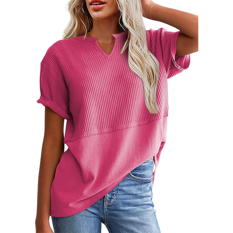 📢📢2026 HOT SALE !!🔥Women's Casual V-neck Patchwork Short-Sleeved Shirt
