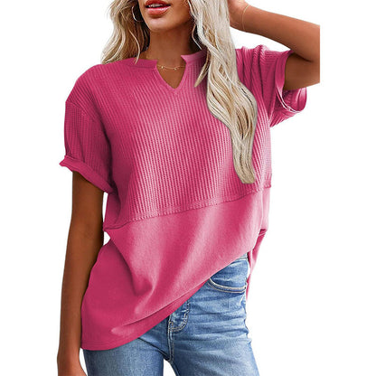 📢📢2026 HOT SALE !!🔥Women's Casual V-neck Patchwork Short-Sleeved Shirt