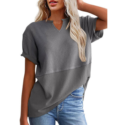 📢📢2026 HOT SALE !!🔥Women's Casual V-neck Patchwork Short-Sleeved Shirt