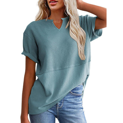📢📢2026 HOT SALE !!🔥Women's Casual V-neck Patchwork Short-Sleeved Shirt