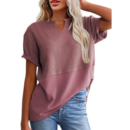 📢📢2026 HOT SALE !!🔥Women's Casual V-neck Patchwork Short-Sleeved Shirt
