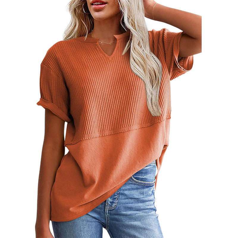 📢📢2026 HOT SALE !!🔥Women's Casual V-neck Patchwork Short-Sleeved Shirt