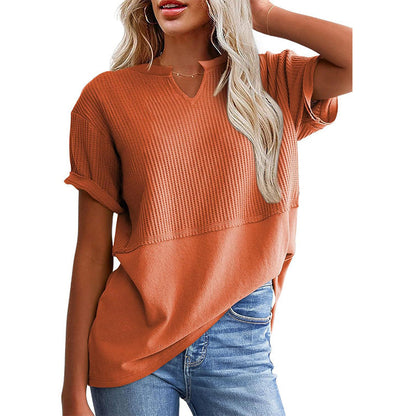 📢📢2026 HOT SALE !!🔥Women's Casual V-neck Patchwork Short-Sleeved Shirt