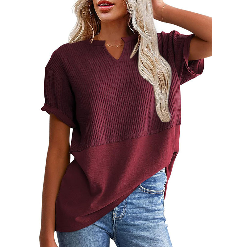 📢📢2026 HOT SALE !!🔥Women's Casual V-neck Patchwork Short-Sleeved Shirt