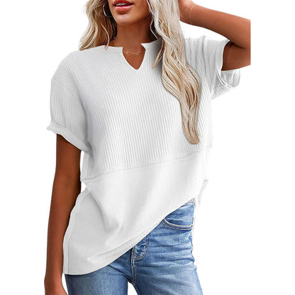 📢📢2026 HOT SALE !!🔥Women's Casual V-neck Patchwork Short-Sleeved Shirt