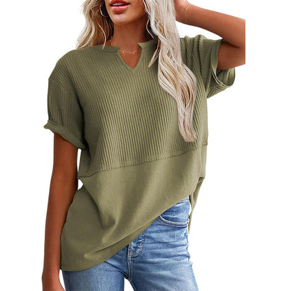 📢📢2026 HOT SALE !!🔥Women's Casual V-neck Patchwork Short-Sleeved Shirt