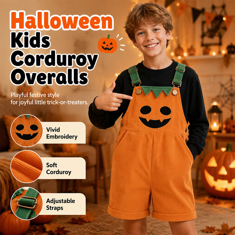 👻 HOT HALLOWEEN DEAL✨Kids Pumpkin Corduroy Suspender Overalls Shorts