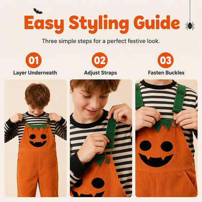 👻 HOT HALLOWEEN DEAL✨Kids Pumpkin Corduroy Suspender Overalls Shorts