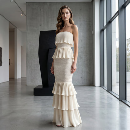 🌸 2026 Fall New Arrival Women’s Strapless Ruffle Maxi Dress
