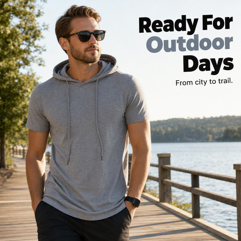 🔥 2026 Fresh Drops | Flat 50% OFF Today! 💸Men's Hooded Short Sleeve T-Shirt with Pocket