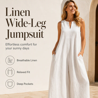🌸 50% OFF NOW! 🌸Women's Sleeveless V-Neck Wide-Leg Jumpsuit with Pockets