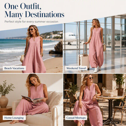 🌸 50% OFF NOW! 🌸Women's Sleeveless V-Neck Wide-Leg Jumpsuit with Pockets