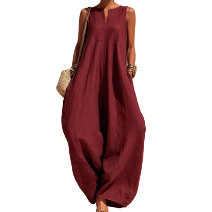 🌸 50% OFF NOW! 🌸Women's Sleeveless V-Neck Wide-Leg Jumpsuit with Pockets