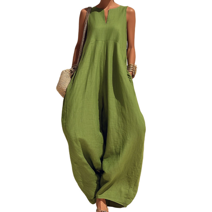 🌸 50% OFF NOW! 🌸Women's Sleeveless V-Neck Wide-Leg Jumpsuit with Pockets