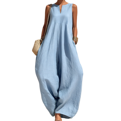 🌸 50% OFF NOW! 🌸Women's Sleeveless V-Neck Wide-Leg Jumpsuit with Pockets