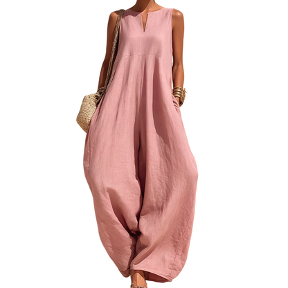 🌸 50% OFF NOW! 🌸Women's Sleeveless V-Neck Wide-Leg Jumpsuit with Pockets