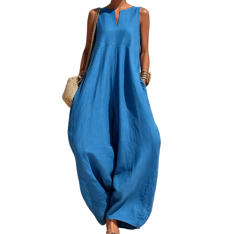 🌸 50% OFF NOW! 🌸Women's Sleeveless V-Neck Wide-Leg Jumpsuit with Pockets