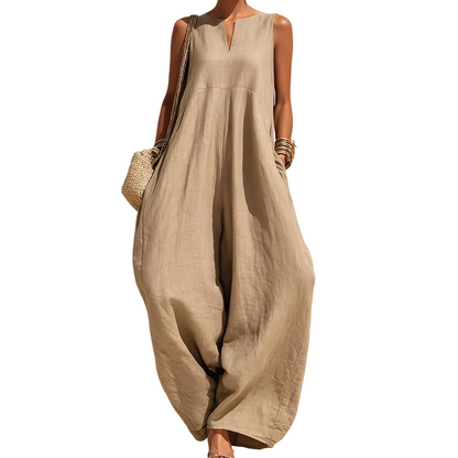 🌸 50% OFF NOW! 🌸Women's Sleeveless V-Neck Wide-Leg Jumpsuit with Pockets