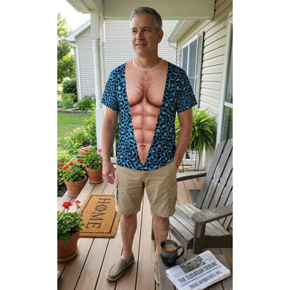 ⏰️LIMITED-TIME 50% OFF! 🔥Funny Men's Fake Muscle T-Shirt – 3D Printed Bodybuilding Illusion Tee for Beach & Parties
