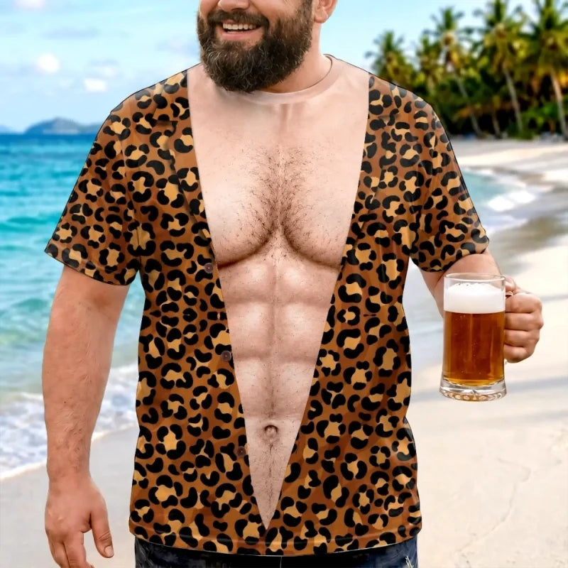 ⏰️LIMITED-TIME 50% OFF! 🔥Funny Men's Fake Muscle T-Shirt – 3D Printed Bodybuilding Illusion Tee for Beach & Parties