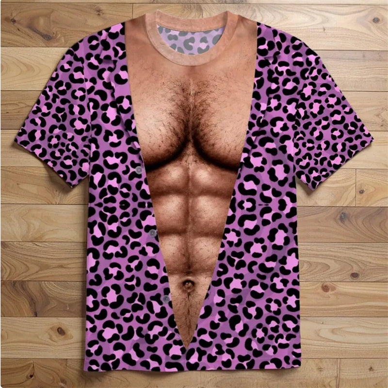 ⏰️LIMITED-TIME 50% OFF! 🔥Funny Men's Fake Muscle T-Shirt – 3D Printed Bodybuilding Illusion Tee for Beach & Parties