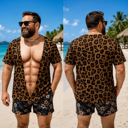 ⏰️LIMITED-TIME 50% OFF! 🔥Funny Men's Fake Muscle T-Shirt – 3D Printed Bodybuilding Illusion Tee for Beach & Parties