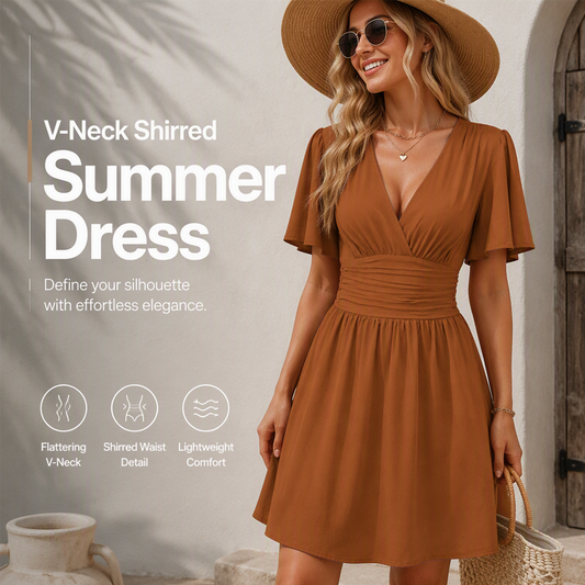 ✨ Women's Deep V-Neck Ruffle Sleeve Dress🖤 Classic Black Dress For Elegant Everyday Looks