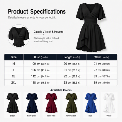 ✨ Women's Deep V-Neck Ruffle Sleeve Dress🖤 Classic Black Dress For Elegant Everyday Looks