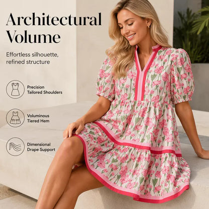 ⏰Summer Hot Sale 50% OFF💃Women's V Neck Floral Short Puff Sleeve Patchwork Casual Boho Mini Dress👍✨Soft Fabric & Comfortable Fit
